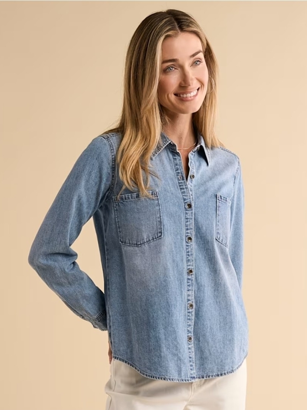 Natural Reflections Medium Blue Denim Button-Front Shirt Small